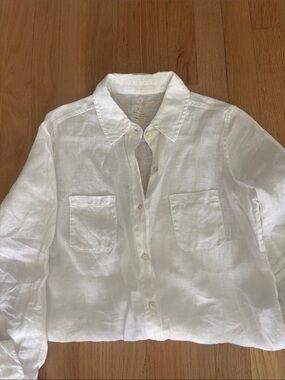 Lilly Pulitzer White Linen Button Down Shirt Sea View XS